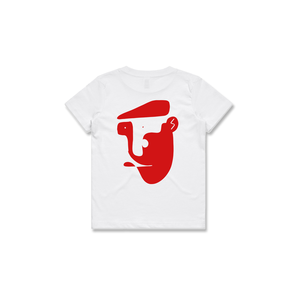 KIDS CHEESE CUTTER TEE (WHITE + RED)